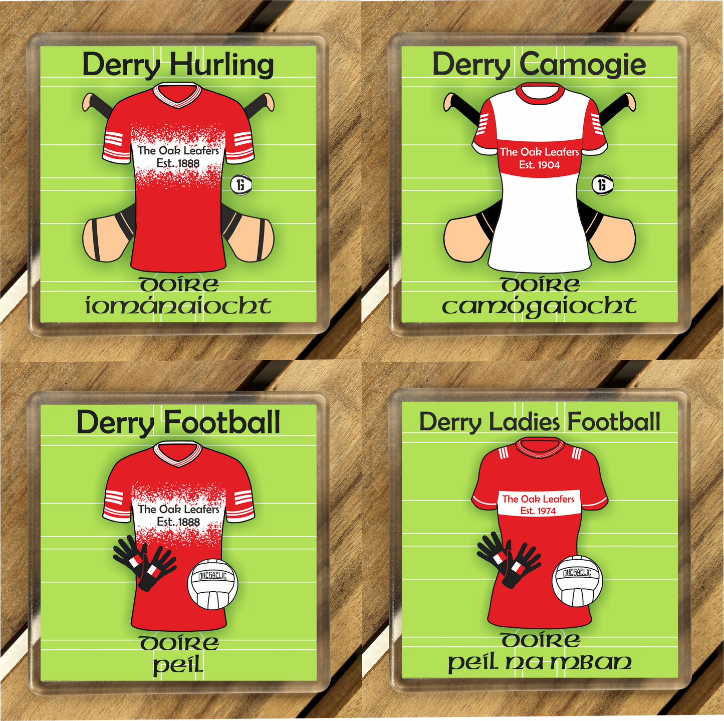 County Derry GAA Coasters. Hurling, Camogie, Gaelic Football, & Ladies Gaelic Football. Gaelic Games, drinks coasters.