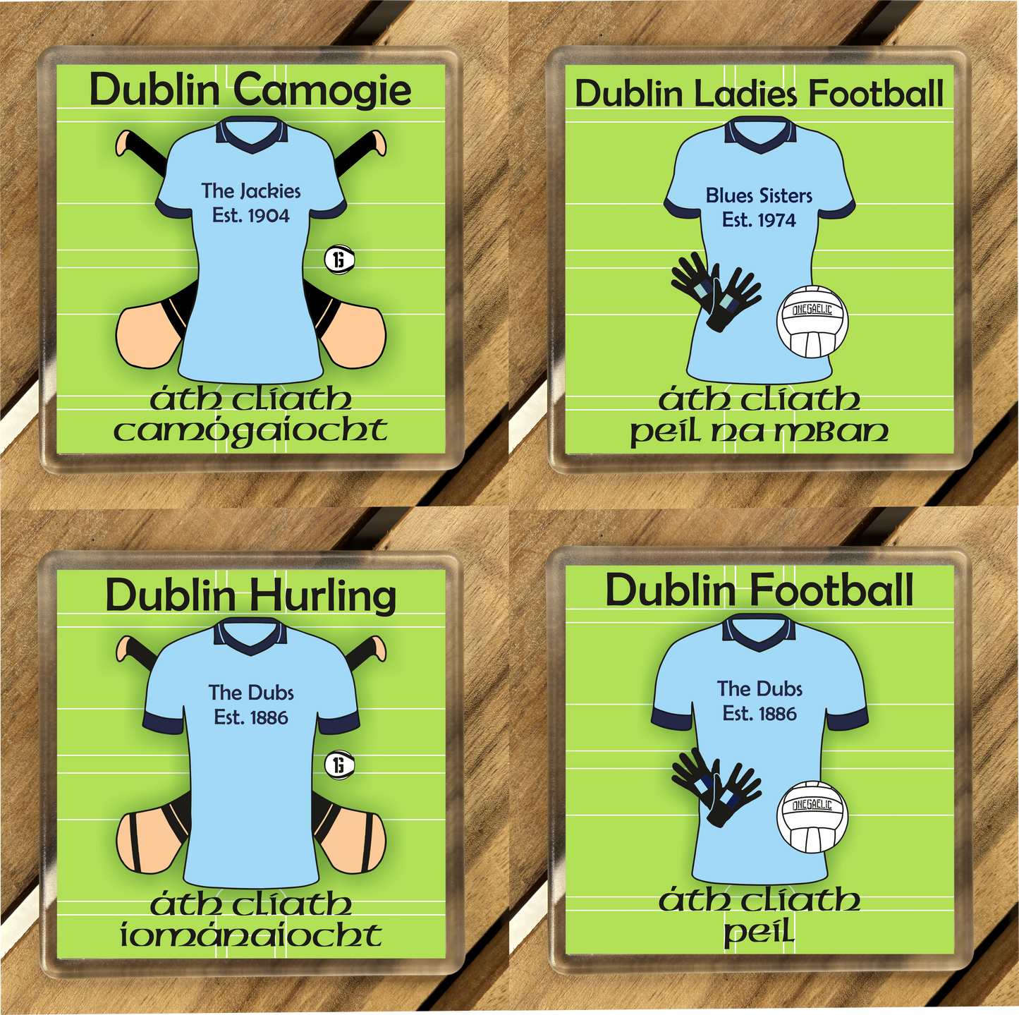 County Dublin GAA Coasters. Hurling, Camogie, Gaelic Football, & Ladies Gaelic Football. Gaelic Games, drinks coasters.