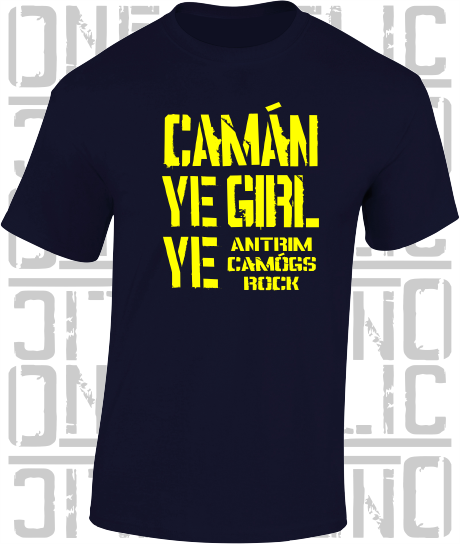 Camán Ye Girl Ye, Camogie T-Shirt- Kids - All Counties Available