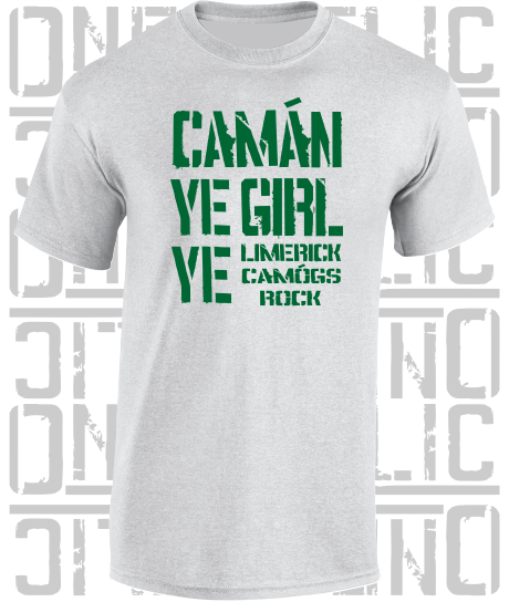 Camán Ye Girl Ye, Camogie T-Shirt- Kids - All Counties Available