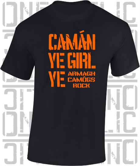 Camán Ye Girl Ye, Camogie T-Shirt- Kids - All Counties Available