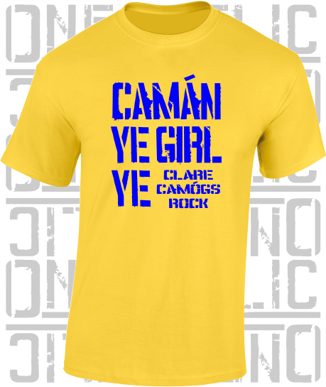 Camán Ye Girl Ye, Camogie T-Shirt- Kids - All Counties Available