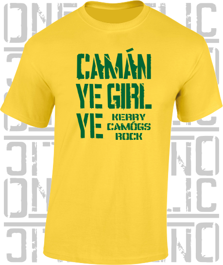 Camán Ye Girl Ye, Camogie T-Shirt- Kids - All Counties Available