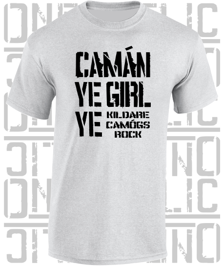 Camán Ye Girl Ye, Camogie T-Shirt- Kids - All Counties Available