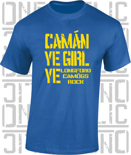 Camán Ye Girl Ye, Camogie T-Shirt- Kids - All Counties Available