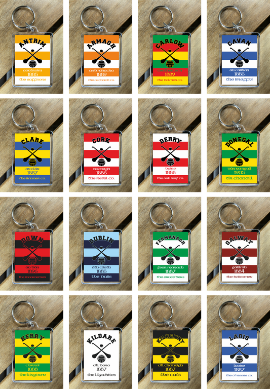 Gaelic Games (GAA) County Colours Plastic Keyring - All Irish Counties Available. Hurling Camogie Gaelic Football Ladies Gaelic Football
