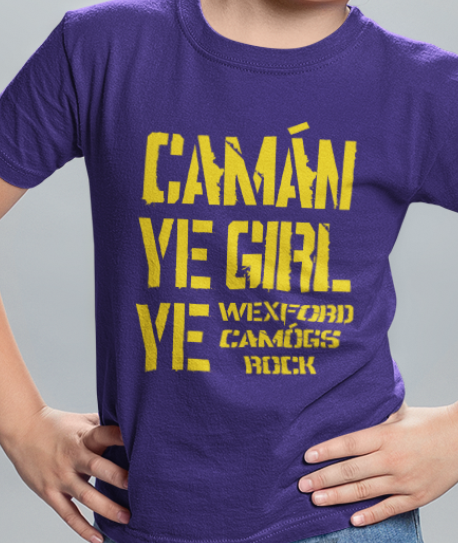 Camán Ye Girl Ye, Camogie T-Shirt- Kids - All Counties Available