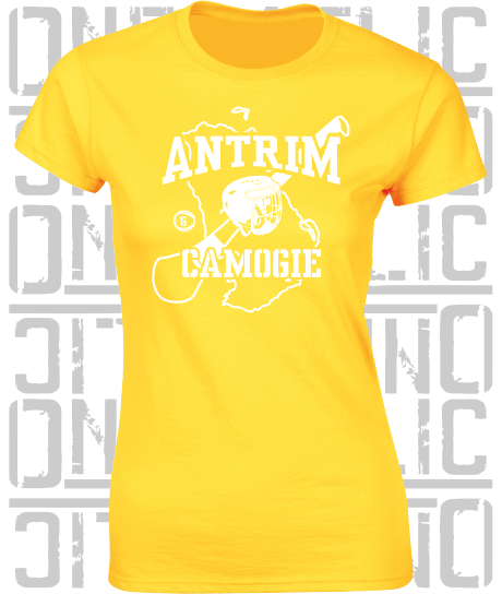 County Map Camogie Ladies Skinny-Fit T-Shirt - Antrim