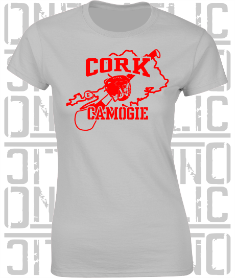 County Map Camogie Ladies Skinny-Fit T-Shirt - Cork