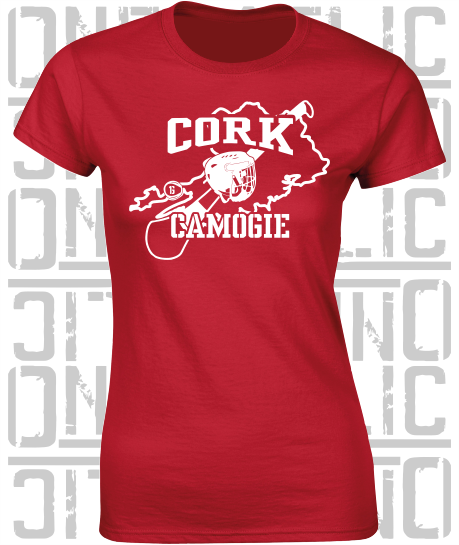 County Map Camogie Ladies Skinny-Fit T-Shirt - Cork