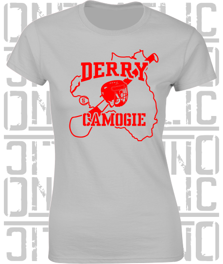 County Map Camogie Ladies Skinny-Fit T-Shirt - All Counties Available