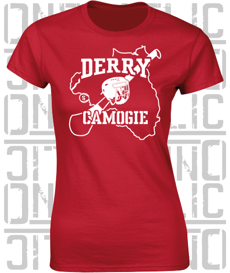 County Map Camogie Ladies Skinny-Fit T-Shirt - Derry