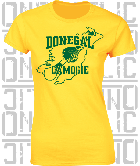 County Map Camogie Ladies Skinny-Fit T-Shirt - Donegal