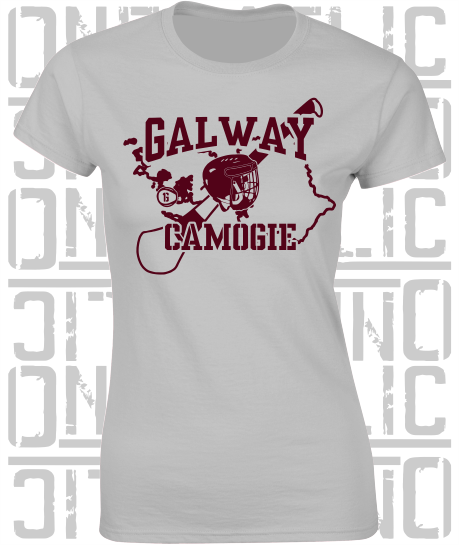 County Map Camogie Ladies Skinny-Fit T-Shirt - Galway