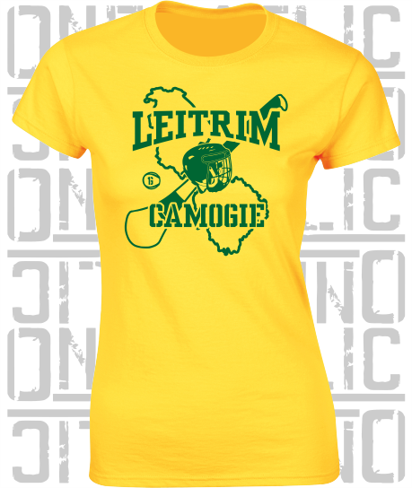 County Map Camogie Ladies Skinny-Fit T-Shirt - Leitrim