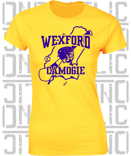 County Map Camogie Ladies Skinny-Fit T-Shirt - Wexford