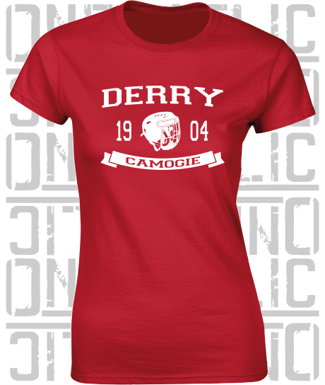 Camogie Helmet Design - Ladies Skinny-Fit T-Shirt - Derry