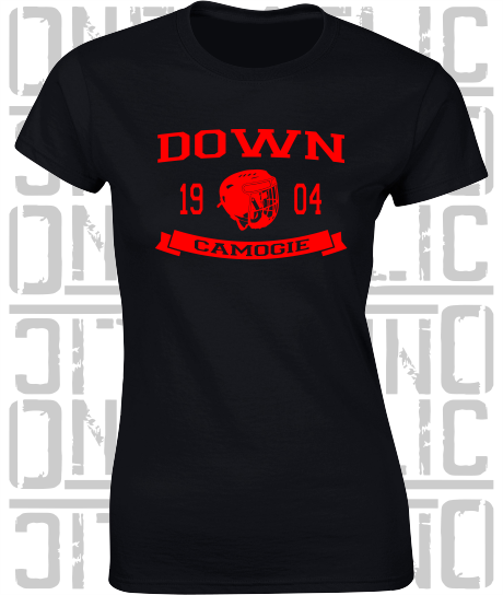 Camogie Helmet Design - Ladies Skinny-Fit T-Shirt - Down