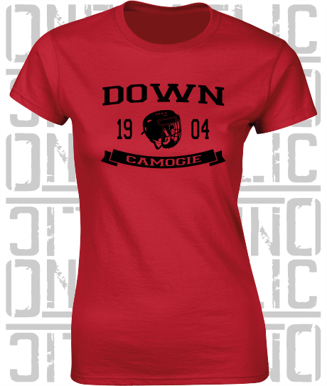 Camogie Helmet Design - Ladies Skinny-Fit T-Shirt - Down