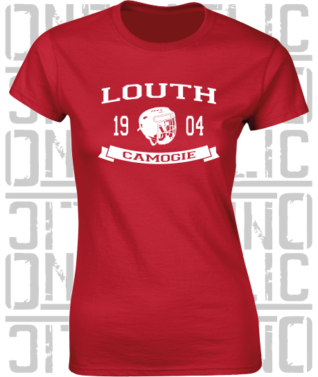 Camogie Helmet Design - Ladies Skinny-Fit T-Shirt - Louth