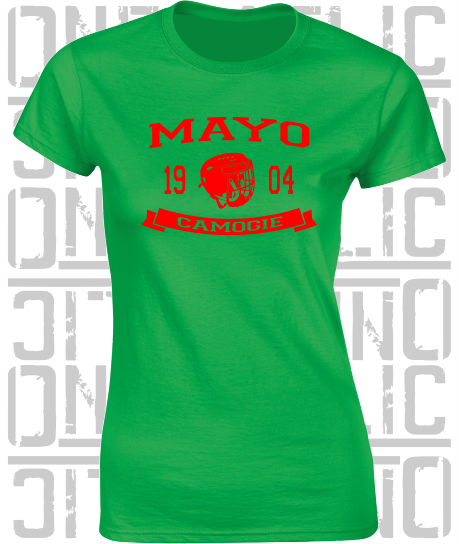 Camogie Helmet Design - Ladies Skinny-Fit T-Shirt - Mayo