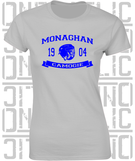 Camogie Helmet Design - Ladies Skinny-Fit T-Shirt - Monaghan