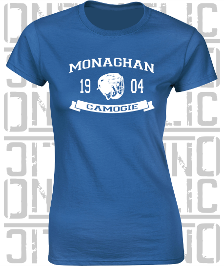 Camogie Helmet Design - Ladies Skinny-Fit T-Shirt - Monaghan