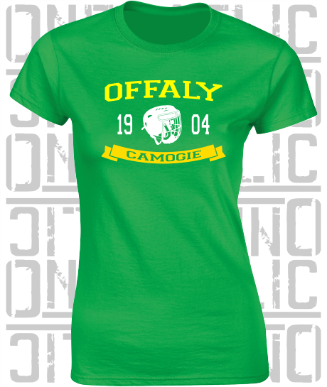 Camogie Helmet Design - Ladies Skinny-Fit T-Shirt - Offaly