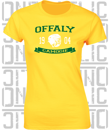 Camogie Helmet Design - Ladies Skinny-Fit T-Shirt - Offaly