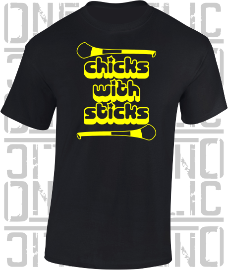 Chicks With Sticks, Camogie T-Shirt - Adult - Kilkenny