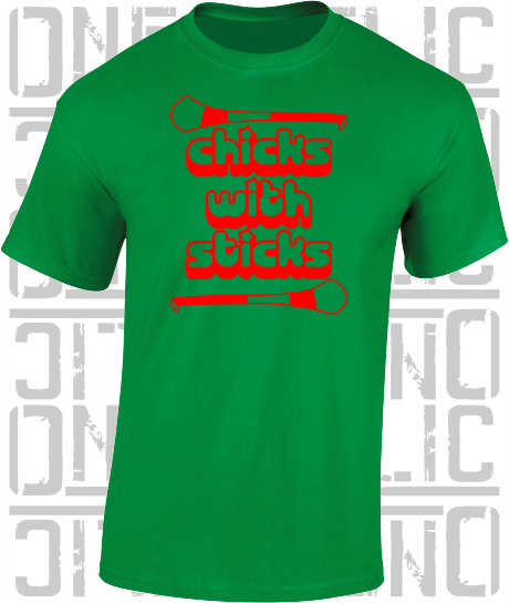 Chicks With Sticks, Camogie T-Shirt - Adult - Mayo
