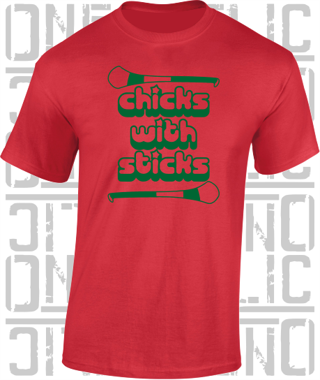 Chicks With Sticks, Camogie T-Shirt - Adult - Mayo
