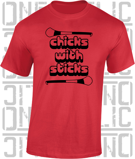 Chicks With Sticks, Camogie T-Shirt - Adult - Down