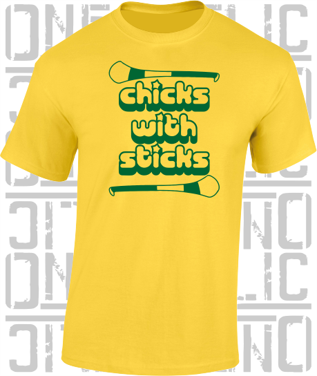 Chicks With Sticks, Camogie T-Shirt - Adult - Meath