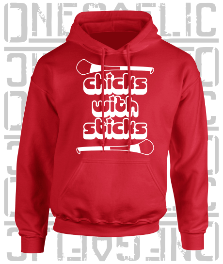 Chicks With Sticks, Camogie Hoodie - Adult - Louth