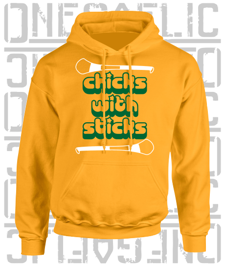 Chicks With Sticks, Camogie Hoodie - Adult - Offaly