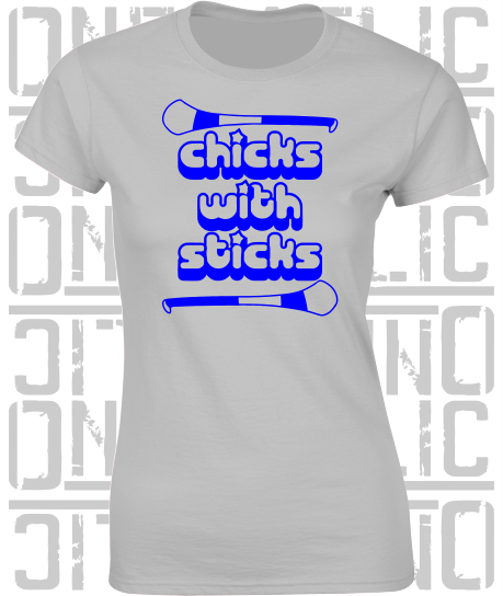 Chicks With Sticks, Camogie Ladies Skinny-Fit T-Shirt - Cavan