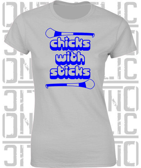 Chicks With Sticks, Camogie Ladies Skinny-Fit T-Shirt - Laois