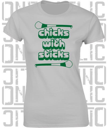 Chicks With Sticks, Camogie Ladies Skinny-Fit T-Shirt - Fermanagh