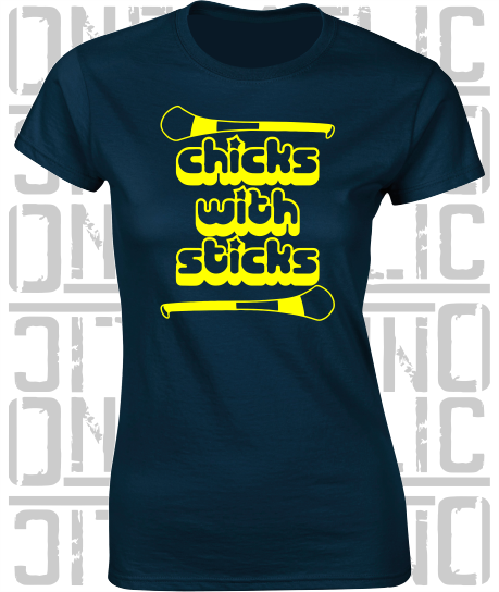 Chicks With Sticks, Camogie Ladies Skinny-Fit T-Shirt - Antrim