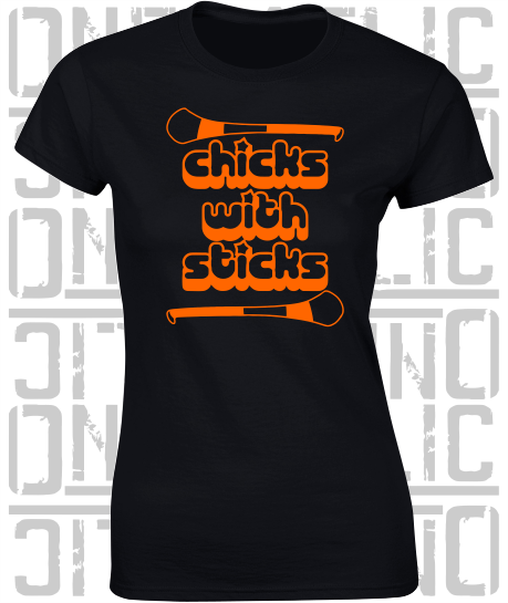 Chicks With Sticks, Camogie Ladies Skinny-Fit T-Shirt - Armagh