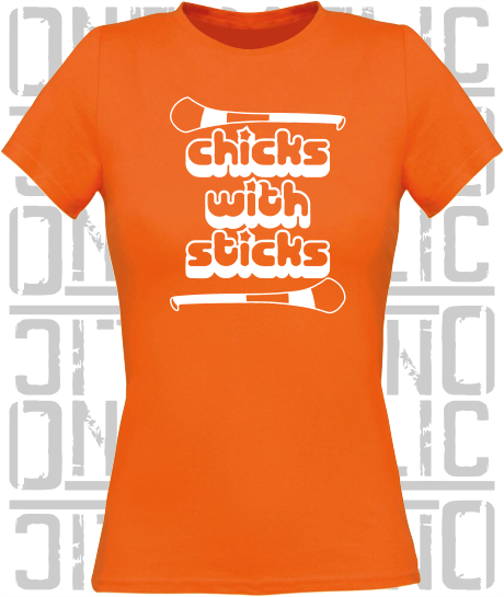 Chicks With Sticks, Camogie Ladies Skinny-Fit T-Shirt - Armagh