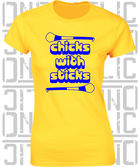 Chicks With Sticks, Camogie Ladies Skinny-Fit T-Shirt - Tipperary