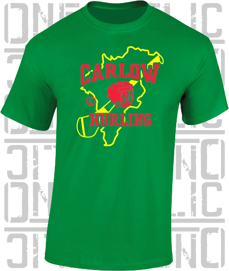 County Map Hurling Adult T-Shirt - Carlow