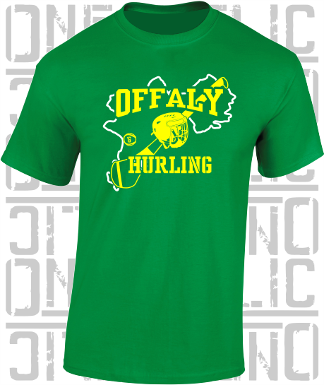 County Map Hurling Adult T-Shirt - Offaly