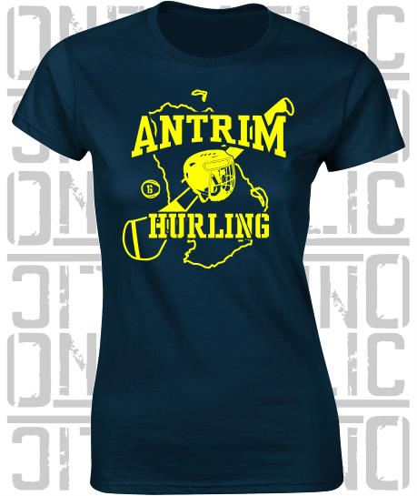 County Map Hurling Ladies Skinny-Fit T-Shirt - Antrim