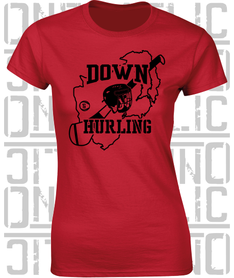 County Map Hurling Ladies Skinny-Fit T-Shirt - Down
