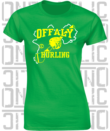 County Map Hurling Ladies Skinny-Fit T-Shirt - Offaly