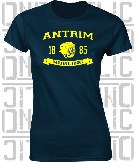 Hurling Helmet Design - Ladies Skinny-Fit T-Shirt - Antrim