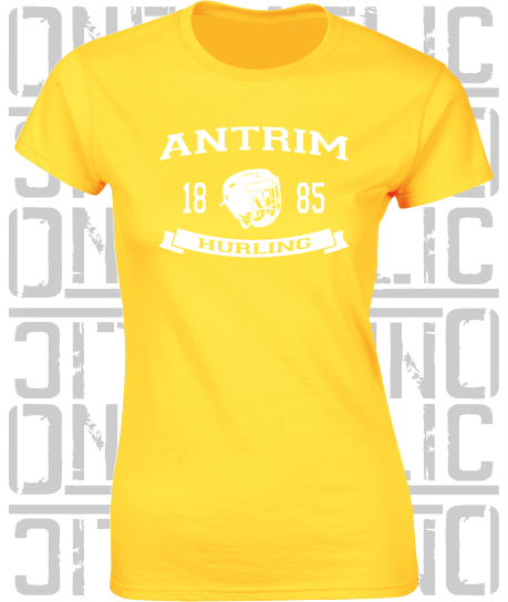 Hurling Helmet Design - Ladies Skinny-Fit T-Shirt - Antrim